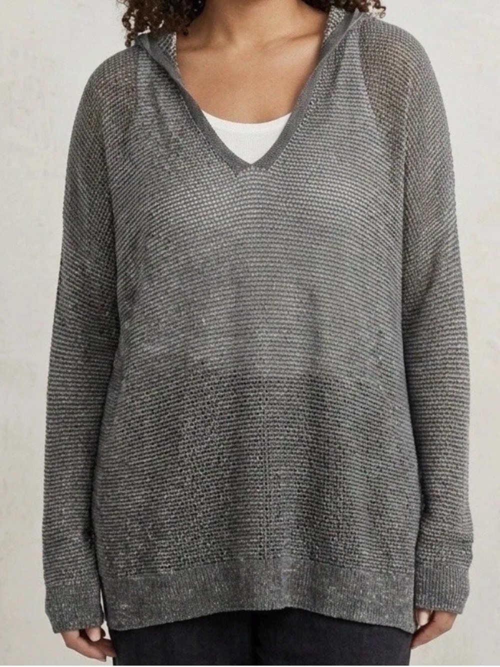 Eileen Fisher Organic Linen Cotton Pullover Hooded Sweater Top Granolagirl Large